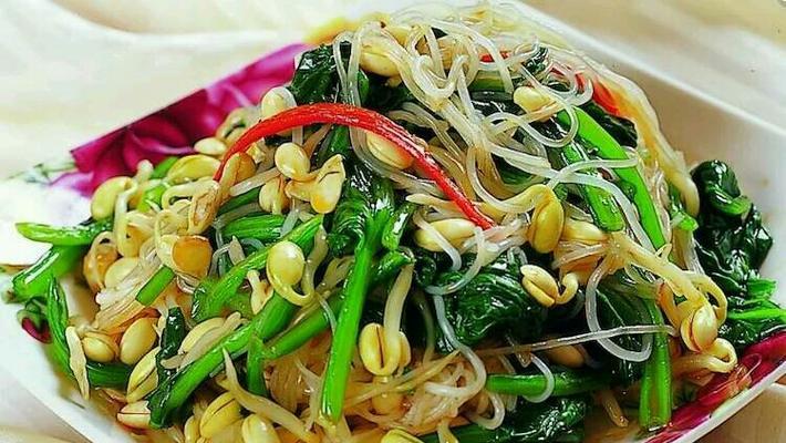 菠菜拌豆芽，营养美味好选择（快手小吃）